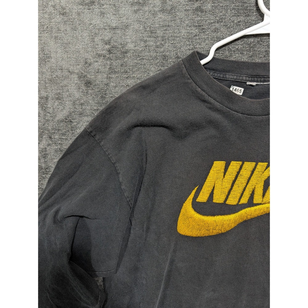 Nike Long Sleeve T-Shirt Faded Black Yellow Embroidered Logo Mens Large 1465 - Picture 6 of 7